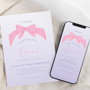 Convite de aniversário Rachel, convite de primeiro aniversário, convite de aniversário com laço rosa, convite de aniversário para senhora, convite de aniversário para qualquer idade, laço rosa para qualquer idade