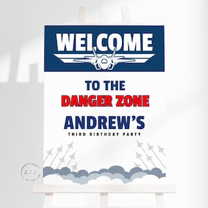 Top Fighter Pilot Birthday Welcome Sign, Any Age Welcome Poster, Pilot Birthday Welcome Sign, Fighter Jet Airplane DANGER Welcome sign T456
