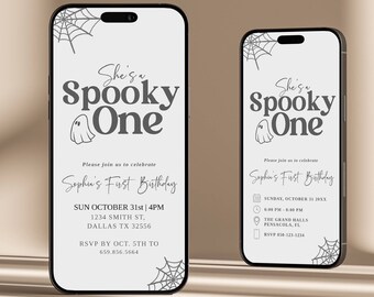 Halloween party invite, Spooky One Halloween Ghost, Spooktacular Invite, First Birthday Invitation Instant Download H984