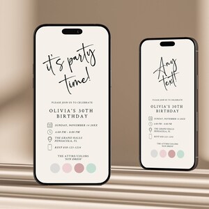 Son invitation de fête, modèle d'invitation de téléphone d'anniversaire moderne, invitation d'iphone, invitation de message texte, n'importe quel texte, n'importe quel âge, beige, crème, C432
