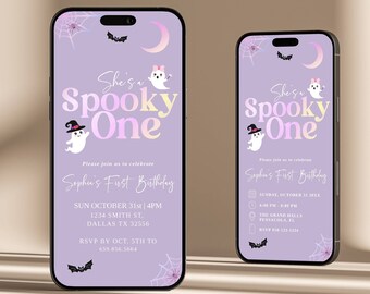 Spooky One Birthday Invitation Halloween Birthday Invite for Girl Halloween Party Invite Editable Instant Download H984