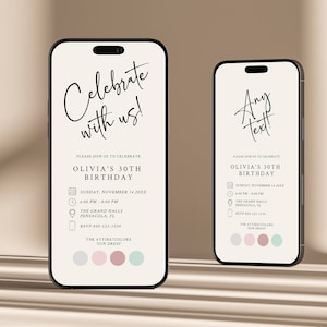 Célébrez avec nous inviter, modèle d'invitation de téléphone d'anniversaire moderne, inviter Iphone, inviter un message texte, n'importe quel texte, n'importe quel âge, crème, C432