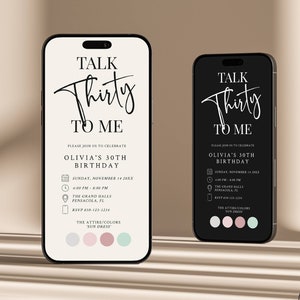 Talk Thirty To Me, 30, 40th, 50th Modern Birthday Phone Invitation, Talk Dirty To Me, Iphone Invite, Text Message Invite, Any Age, C432
