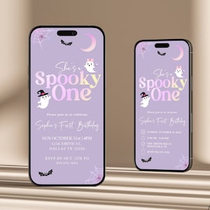 Spooky One Birthday Invitation Halloween Birthday Invite for Girl Halloween Party Invite Editable Instant Download H984