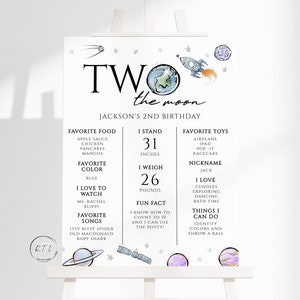 Two the moon milestone board, Two the moon Birthday Milestone Sign, Outer Space keepsake, 2nd birthday milestone, Editable Download, D542 image 4