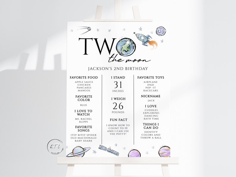 Two the moon milestone board, Two the moon Birthday Milestone Sign, Outer Space keepsake, 2nd birthday milestone, Editable Download, D542 image 4