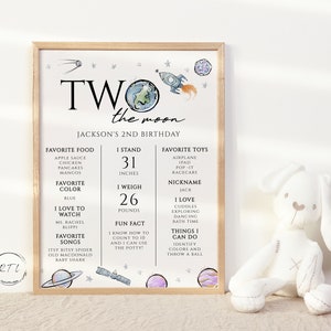 Two the moon milestone board, Two the moon Birthday Milestone Sign, Outer Space keepsake, 2nd birthday milestone, Editable Download, D542 image 3