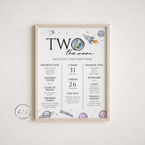 Two the moon milestone board, Two the moon Birthday Milestone Sign, Outer Space keepsake, 2nd birthday milestone, Editable Download, D542 image 2