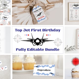 Top Pilot Jet Birthday Bundle, Jet Birthday Bundle, Top Birthday, Military Birthday Bundle, Any Age Birthday Bundle, Modèle modifiable T456