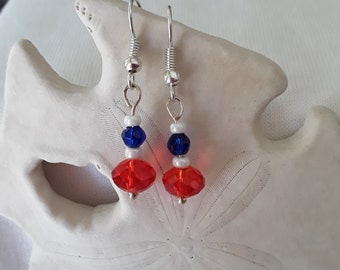 Patriotic Earrings, Red, White and Blue, Independence Day Earrings, Memorial Day Earrings, 4th of July Earrings, Teacher Earrings, Blue, Red