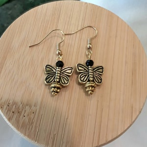 Butterfly Earrings, Gold Earrings,  Black Earrings, Spring Earrings, Easter Earrings, Insect Earrings, Nature Earrings