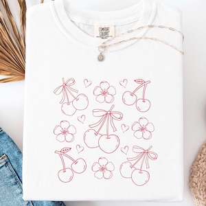 Coquette shirt, Cherry Shirt, Cherry Tee-Shirt, Cherry Blossoms, Coquette Bow Shirt, Coquette Bow Tee Shirt, Coquette Bow tshirt, Fruit Tee