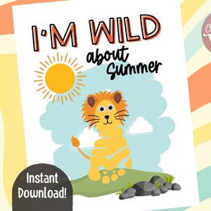 Summer Lion Footprint Printable, Kids Footprint Art, Summer Craft for Kids, Daycare Toddler Activity, Kids Summer Keepsake, Preschool Crafts