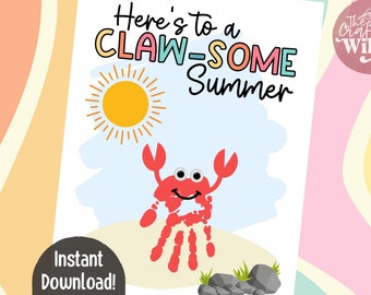 Zomer krab handafdruk afdrukbaar, baby handafdruk ambacht, zomer kunst voor kinderen, kinderopvang voorschoolse activiteit, zomer strand ambacht, Instant Download
