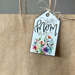 Boho Moederdag belettering afdrukbare cadeautag, handgeschreven aquarel bloemencadeautag, moderne cadeaumandtag, 4 stijlen, Instant Download