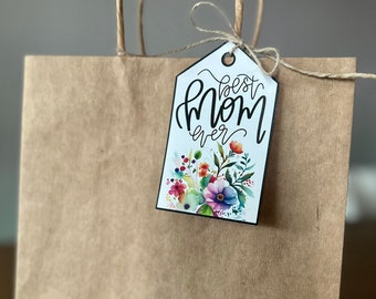 Boho Mother’s Day Lettering Printable Gift Tag, Handwritten Watercolor Floral Gift Tag, Modern Gift Basket Tag, 4 Styles, Instant Download