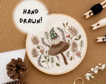 Mushroom Embroidery  Gnome Beginner Kit: Cozy Crafting Cross Stitch, DIY Craft