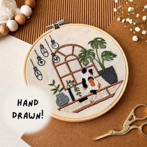 Kit de Bordado de Gato, Artesanato Moderno para Adultos, Bordado em Tela Faça Você Mesmo, Decoração de Parede, Porta-Agulhas Magnético