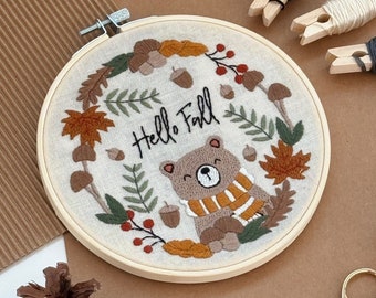 DIY Beginner Embroidery Kit - Beginner Craft Kit - Halloween Needle Point - Adult Crafting - 6 Inch Hoop - Easy Mushroom Embroidery Design