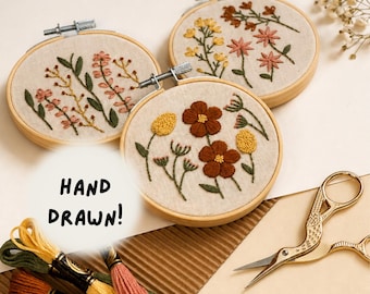 Floral Embroidery 3-in-1 Beginner Kit: Modern Adult Flowers Cross Stitch Kit, DIY Craft