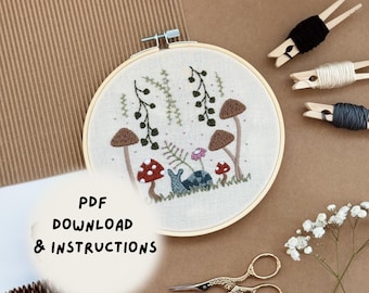 PDF Embroidery Download Mushroom and Snail: Digital Design