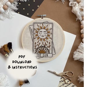 DESCARGA PDF Bordado El Sol - Descarga de Bordado de Tarot - Descarga Digital de Punto de Cruz - Diseño de Cartas del Tarot para Bordar - Aro de 6 Pulgadas