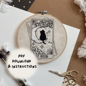 Pobierz plik PDF Haft Księżyc - Cyfrowe pobieranie projektu haftu - Karta Tarota DIY Pobierz plik PDF - Straszny projekt na Halloween