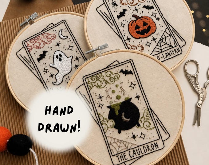 Halloween Embroidery 3-in-1 Beginner Tarot Card Kits: Modern Witchy Adult Cross Stitch, DIY Crafts