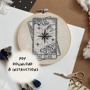 Scarica PDF The Star Embroidery Design - Download digitale - The Star Tarot Card - Modello stampabile - Punto ago per principianti - Telaio da 6 pollici