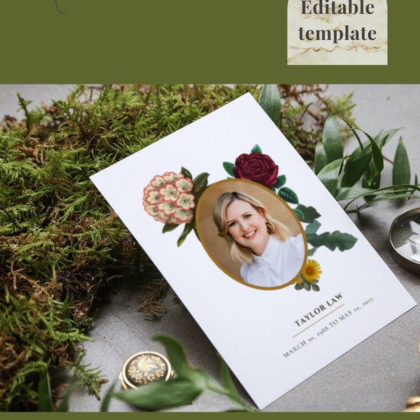 Simple floral funeral program | bifold 8.5"x11" double sided | customizable editable template | Color | oval | ceremony | eulogy