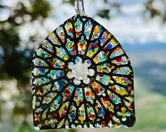 Glass Arched Cathedral Window Suncatcher, Glass Arched Church Window Suncatcher, Glass Gothic Church Window Suncatcher, Fused Glass Church