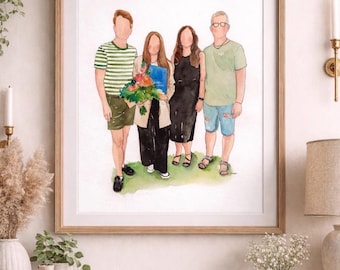 Faceless watercolor Drawing, Minimal Handmade Portrait from Photo, Family, Couple Portrait, Anniversary Gift, Christmas Gift