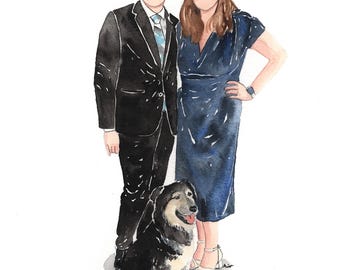 Faceless watercolor Drawing, Minimal Handmade Portrait from Photo, Family, Couple Portrait, Anniversary Gift, Christmas Gift