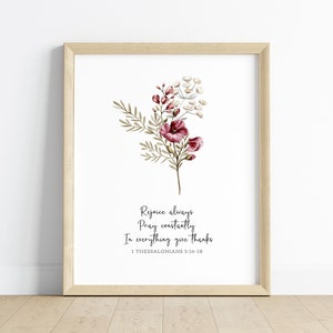 Rejoice always, 1 Thessalonians 5:16, Watercolor Floral Bible verse art, Modern Christian art, Nursery Christian poster, Last minute gift