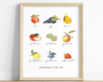 Fruit of the Spirit Watercolor Print, Galatians 5:22-23, Gifts of the Holy Spirit Art, Modern Christian Art, Bible Verse Watercolor Poster