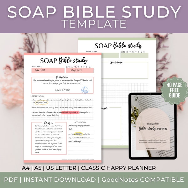 SOAP Bible Study, Digital Bible study journal, Bible Study Printable, Devotional journal, Prayer journal, Scripture Study for beginners, PDF