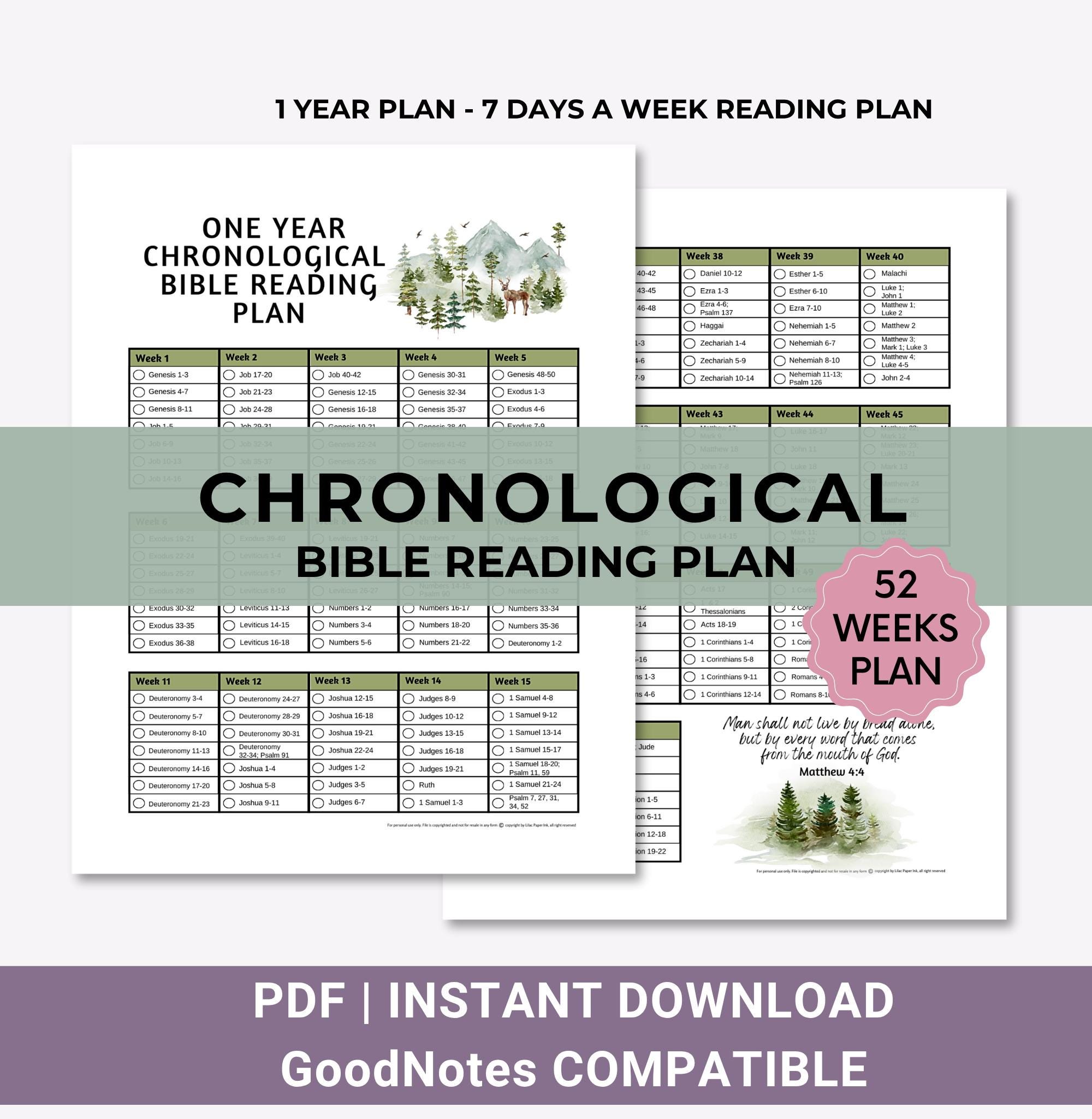 Yearly Chronological Bible Reading Plan Printable One Year Bible ...