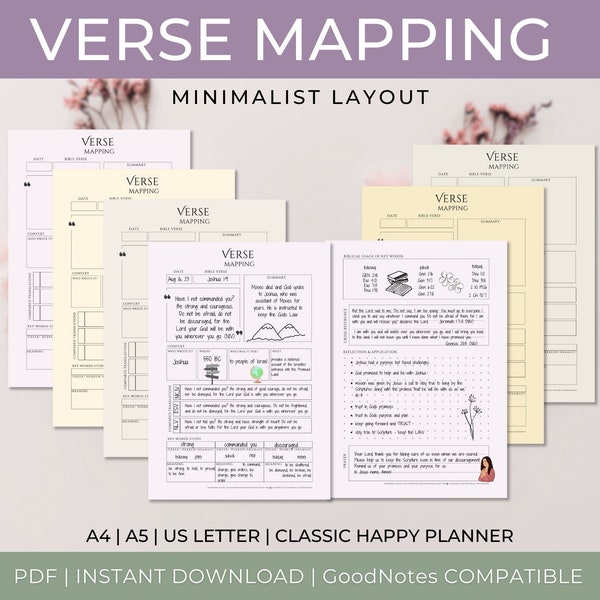 Verse Mapping, Bible Study Printable, Minimalist Bible Study, Scripture journal inserts, Devotional Journal