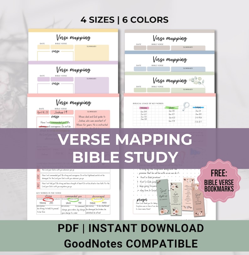 Bible Verse Mapping Printable SET template, Digital Bible Study Printable, Bible Study Tools, Scripture Mapping, Scripture Map Study