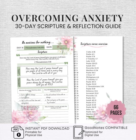 Anxiety Bible Study Guide Anxiety Management Devotional Journal 30-Day Bible Study for Women Ministry Printable