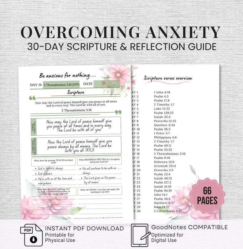 Anxiety Bible Study Guide Anxiety Management Devotional Journal 30-Day Bible Study for Women Ministry Printable