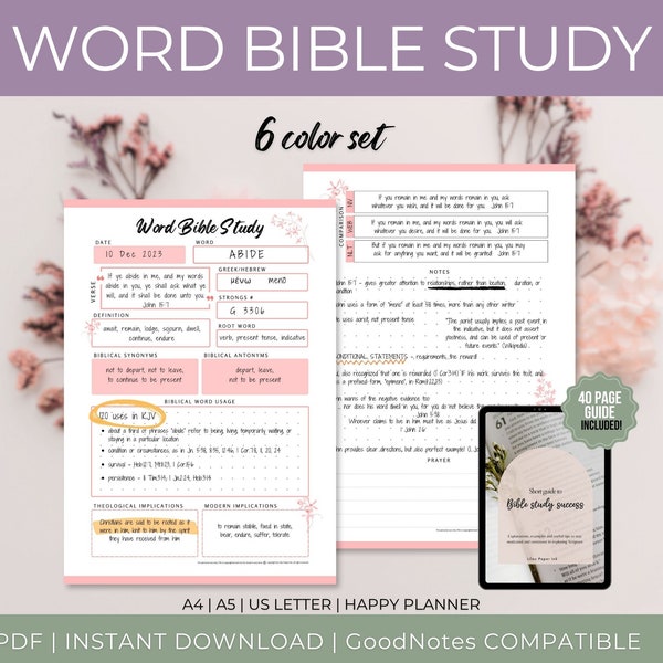 Word Bible Study, Bible study Printable, In depth Bible study, Scripture study notes, PDF worksheets