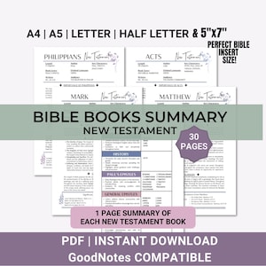 Books of The Bible Summary Recap, Printable Single Book Bible Summary Guide – New Testament, Bible Study Tool, Bible Breakdown for Beginners