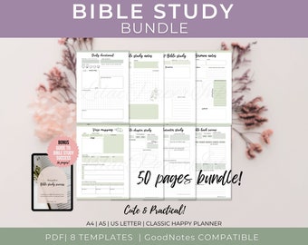 Bible study Templates, Printable Bible Journal inserts, Christian Planner, Prayer Journal, Digital Devotional Journal with a free Guide!