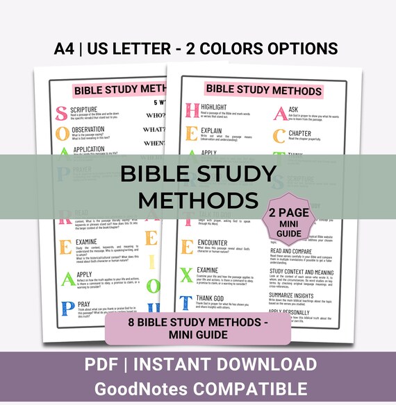 Bible Study Method tip-ins 2-Page Mini Guide Bible Journaling Faith Planner Inserts Printable Instant Download