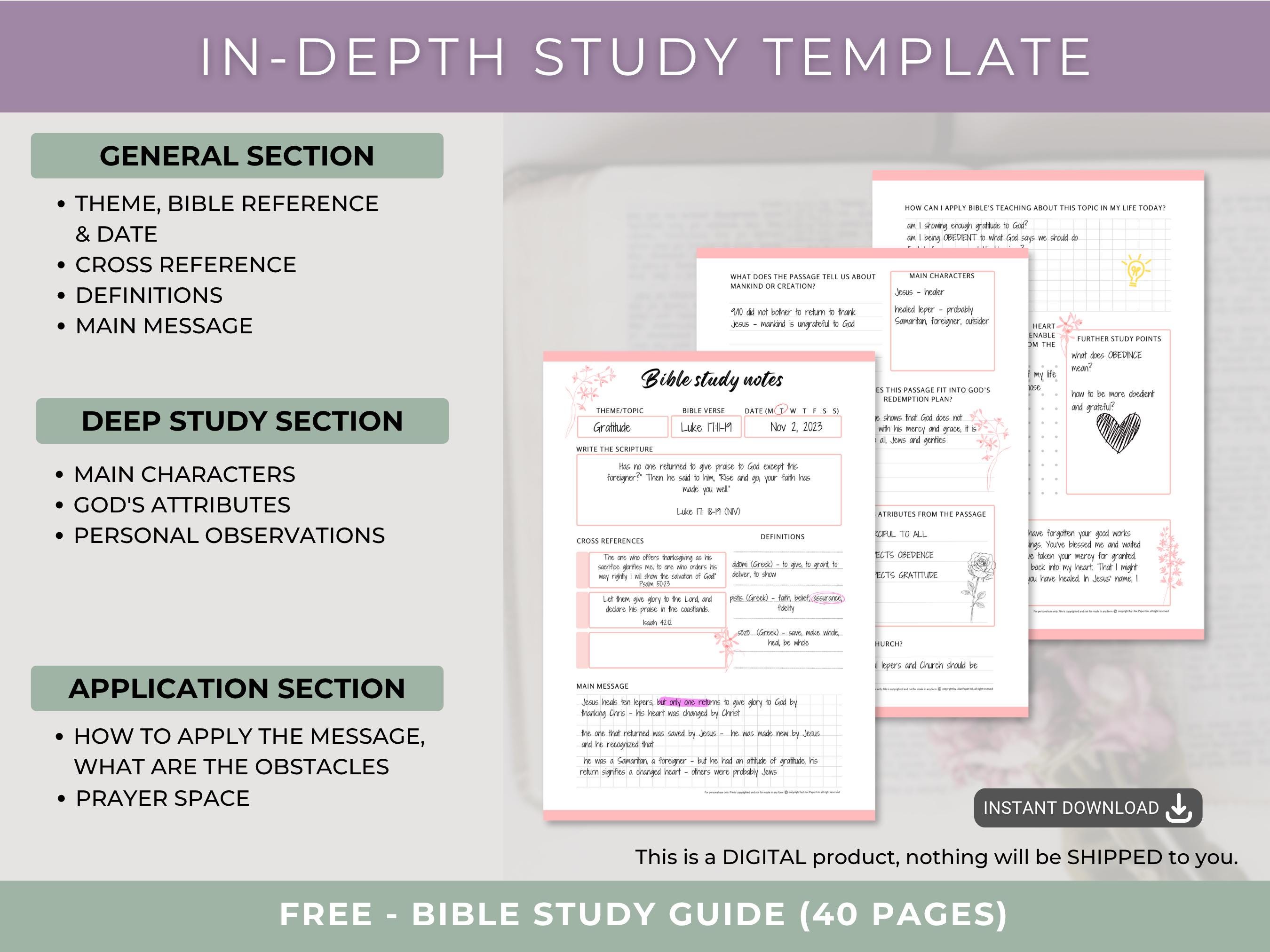 Bible Study Printable, in Depth Bible Study Worksheets, Digital Bible ...