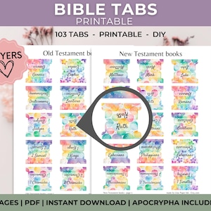 Onglets de la Bible à imprimer, outils d'étude de la Bible, onglets Nouveau Testament pour les livres bibliques catholiques Onglets index Onglets arc-en-ciel