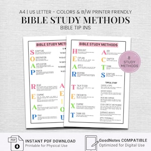 Bible Tip ins Bible Study Methods 2-Page Mini Guide Bible Journaling Faith Planner Inserts Printable
