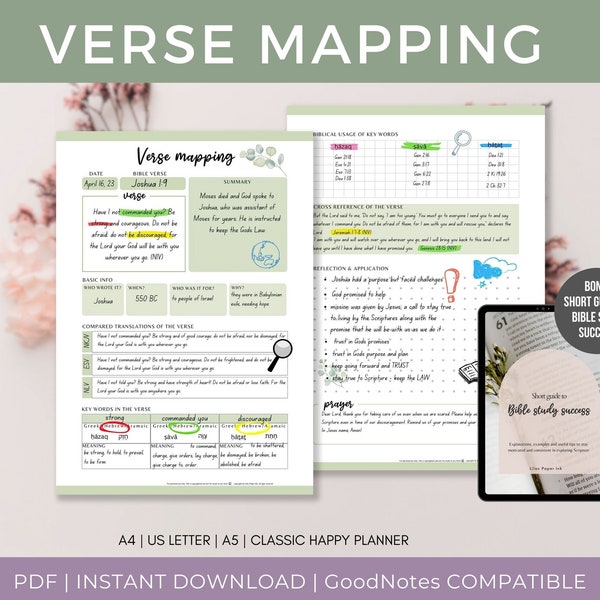 Verse Mapping Printable Bible Study Guide Christian journal Prayer journal Bible study journal  Devotional journal PDF