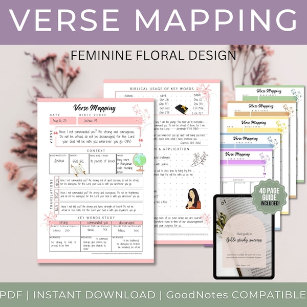 Verse Mapping Printable, Minimalist Bible Study Template, Floral